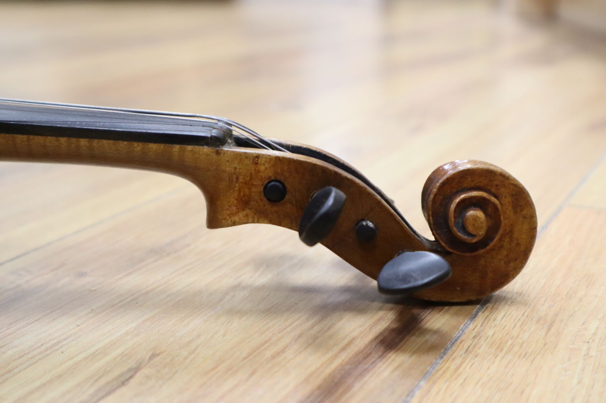 A 3/4 size violin, stamped Klotz, cased, length 52cm